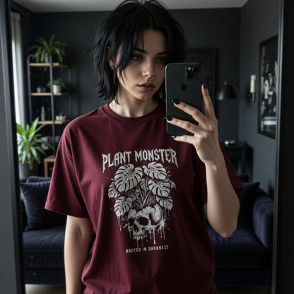 Plant Monster Graphic T-Shirt | Gothic Skull Plant Unisex Tee | Dark Aesthetic Streetwear Cotton Shirt