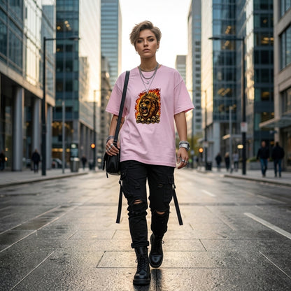 Roaring Lion Graphic T-Shirt | Flaming Skull King Cotton Tee | Streetwear Lion Print Shirt for Men Women