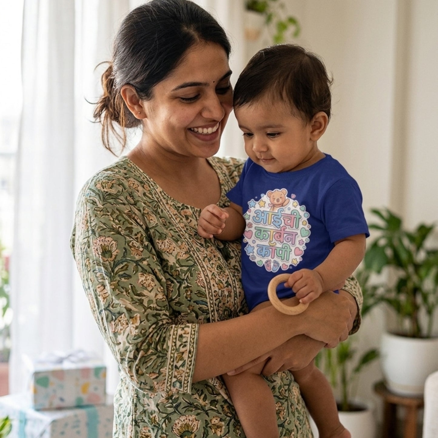 Aaichi Carbon Copy Kids Graphic T-Shirt | Cute Marathi Baby Tee for Girls 0–4 Years