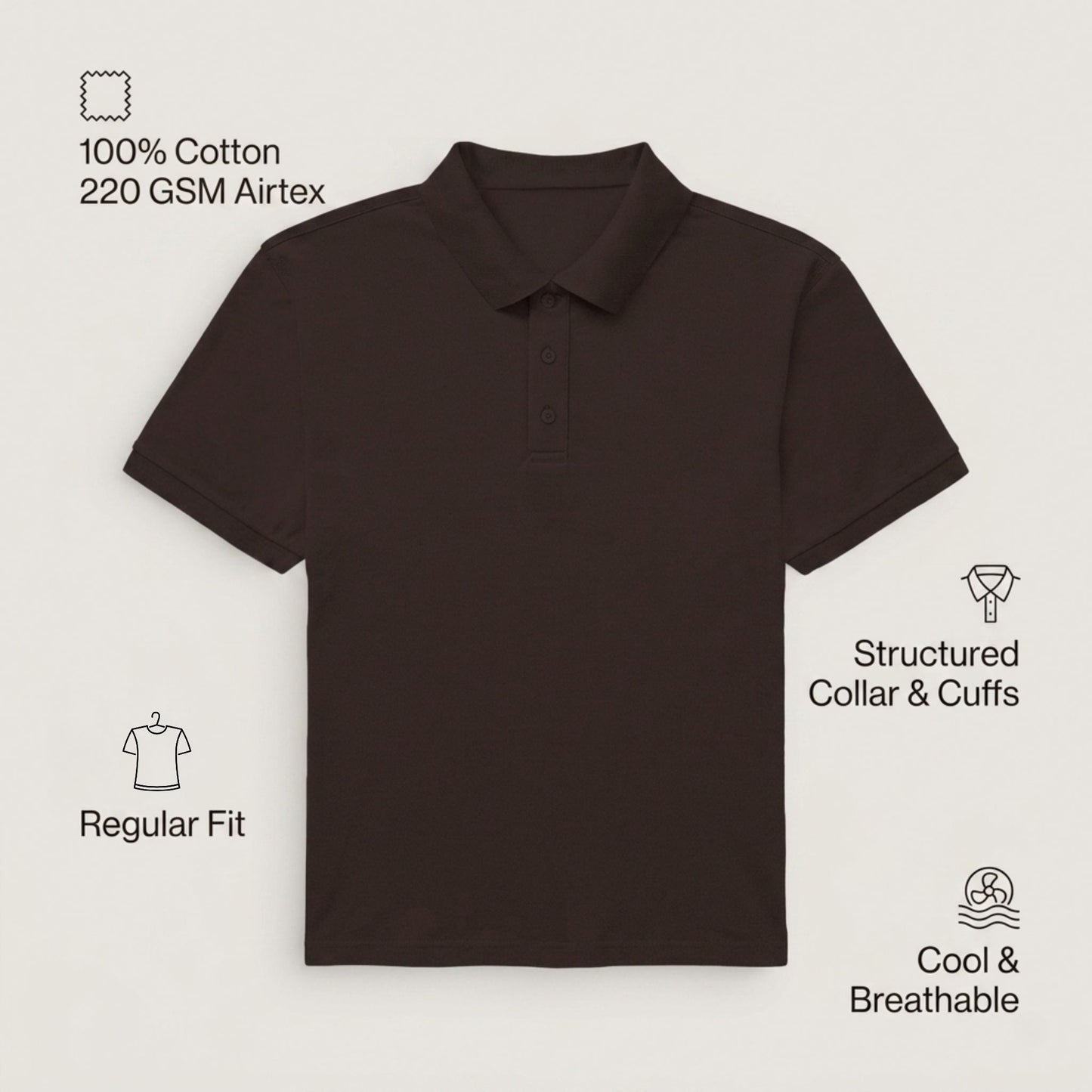 Men’s Plain Polo Collar T-Shirt | 100% Cotton 220 GSM Airtex | Regular Fit Structured Collar | Office & Casual Wear | S to 3XL | MP25