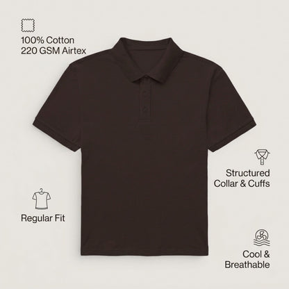 Men’s Plain Polo Collar T-Shirt | 100% Cotton 220 GSM Airtex | Regular Fit Structured Collar | Office & Casual Wear | S to 3XL | MP25