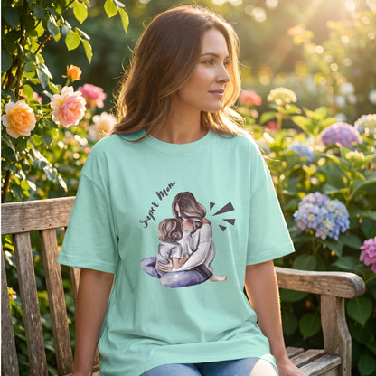 Super Mom T-Shirt for Women, Mother and Child Love Graphic Tee, Cute Mom Gift Shirt