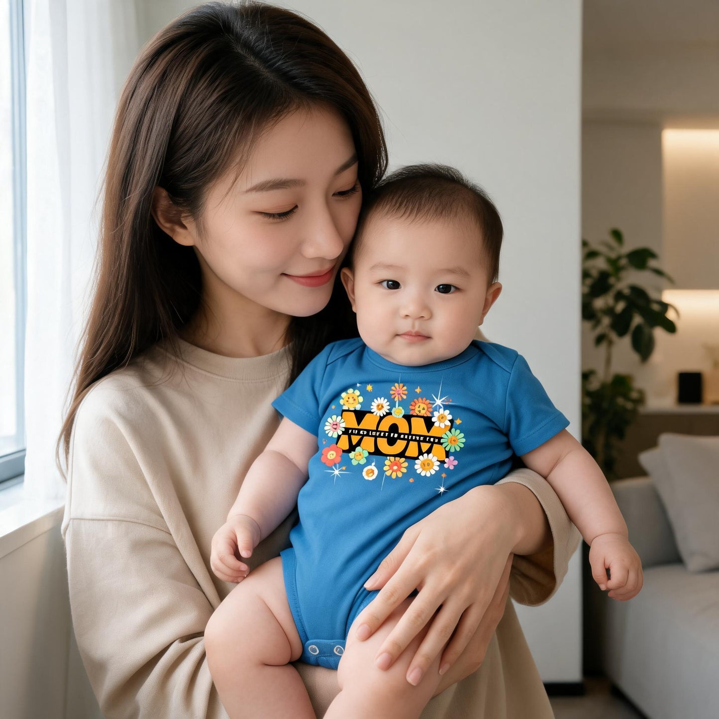 'Cute "Mom"' Floral Baby Romper | Soft Cotton Newborns Graphic tee | Heartwarming "I’m So Lucky to Have You" Design Kids Rompers