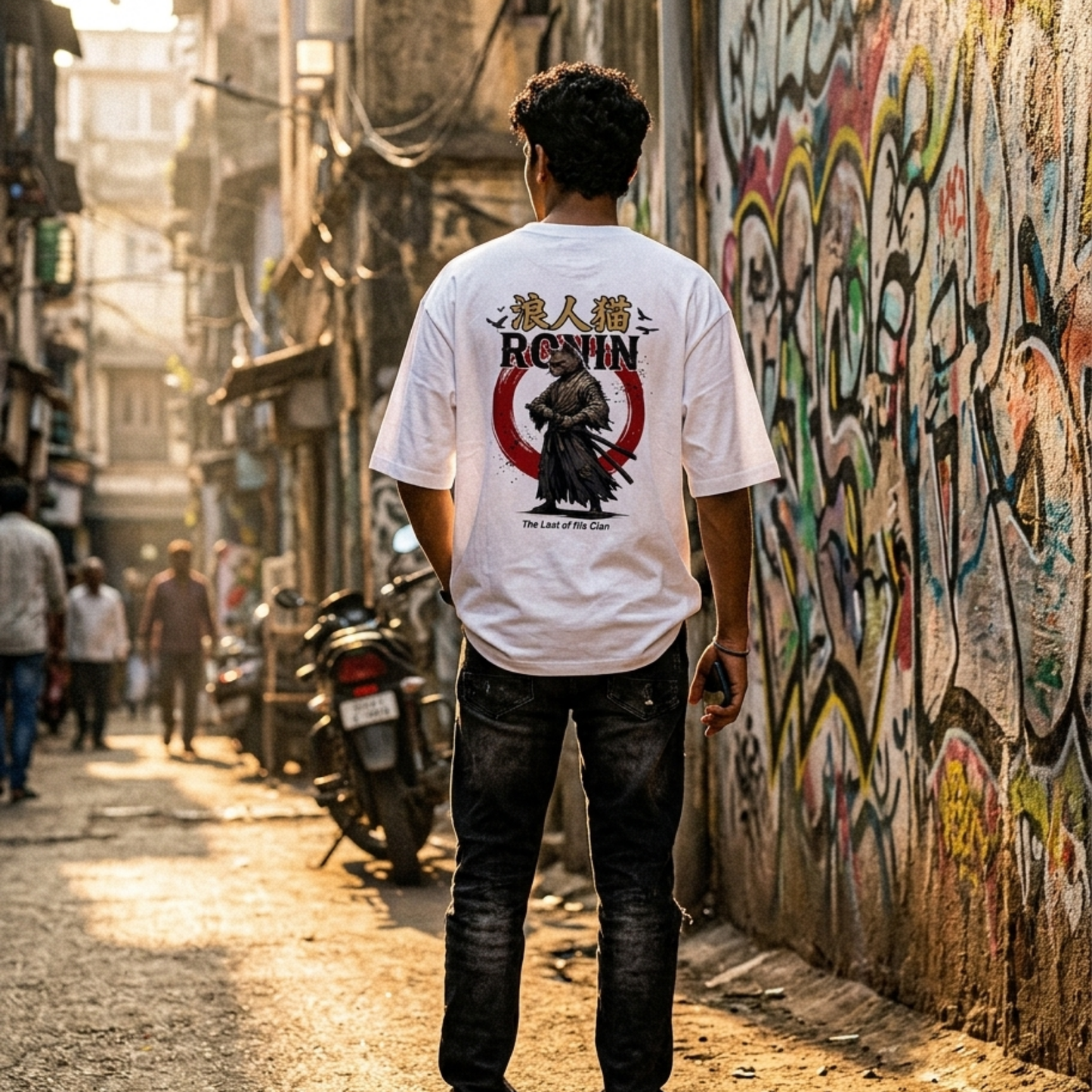 Ronin Cat Oversized T-Shirt – Japanese Samurai Streetwear Revenge Graphic Tee
