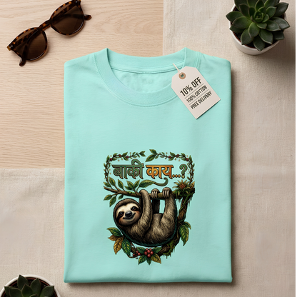 बाकी काय...? Sloth Graphic Oversized T-Shirt | Marathi Funny Tee
