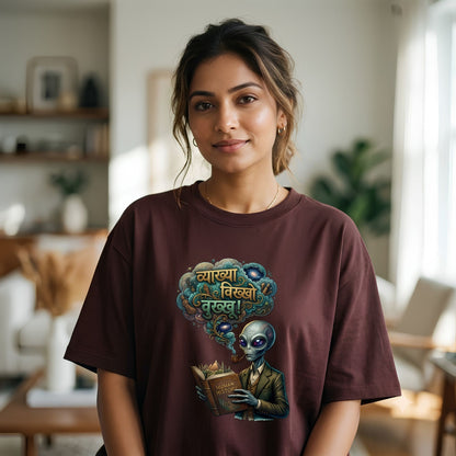 Vyakhhya Vikhho Vukkhu – Funny Marathi Alien Graphic Oversized T-Shirt | Teezly