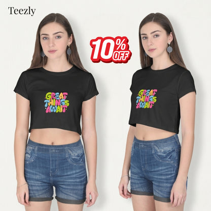 GREAT THINGS AWAIT Women's Crop Top | 180 GSM Premium Cotton | XS-XXL Sizes | Trendy Graphic Top for Indian Fashion