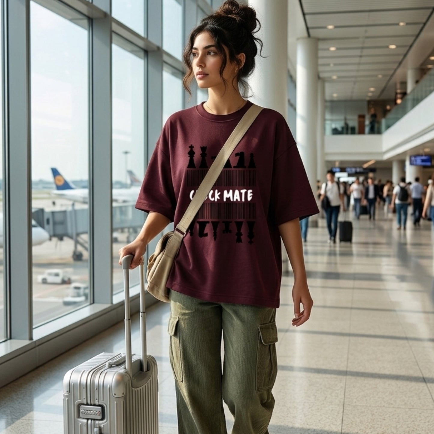 Check Mate Unisex Terry Oversized T-Shirt | XS-3XL Sizes | Maroon, Lavender, Baby Blue, Flamingo, Jade | Comfortable & Stylish for Men & Women