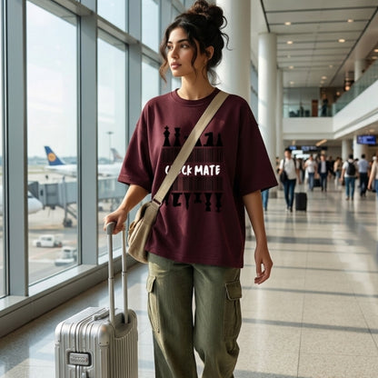 Check Mate Unisex Terry Oversized T-Shirt | XS-3XL Sizes | Maroon, Lavender, Baby Blue, Flamingo, Jade | Comfortable & Stylish for Men & Women
