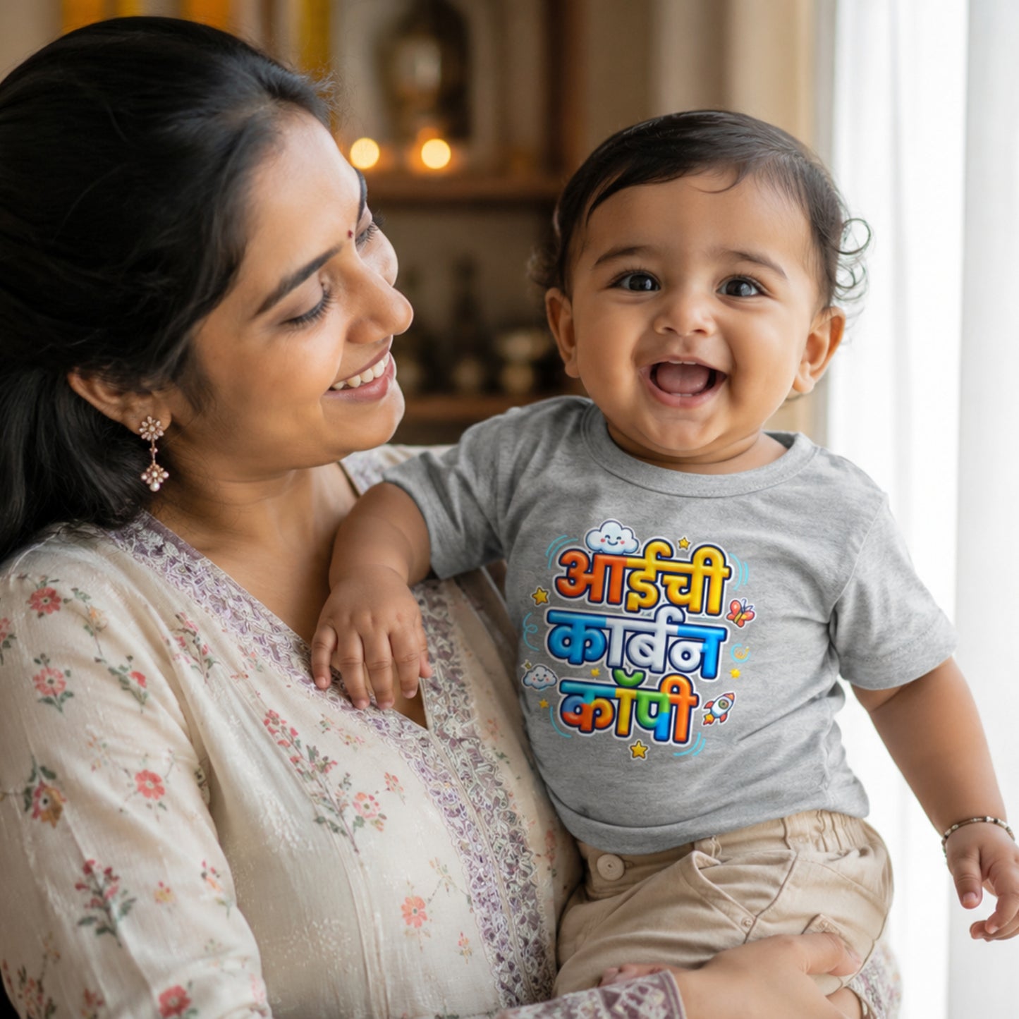 Aaichi Carbon Copy Marathi Kids T-Shirt | Bright Graphic Tee for Toddlers 0–5 Yrs