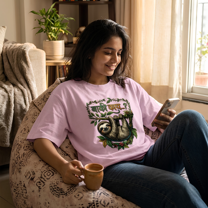 बाकी काय...? Sloth Graphic Oversized T-Shirt | Marathi Funny Tee