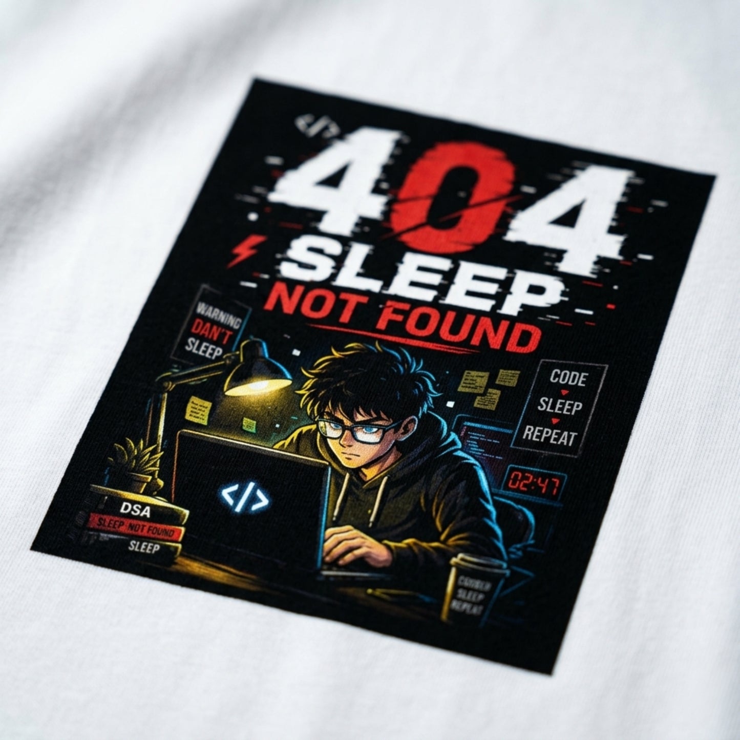 404 Sleep Not Found T-Shirt | Funny Programmer Graphic Tee | Coder Gift for Software Engineer India