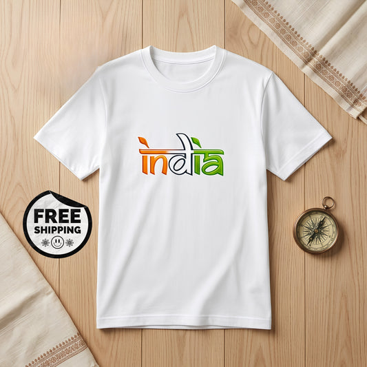 Independence Day India T-Shirt, 15 August India Pride T-Shirt For Youngsters, Tricolor Typography Tee