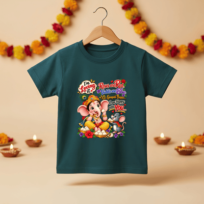 Ganpati Bappa Kids T-Shirt | Cute Ganesha & Mooshak Cotton Tee for Boys India