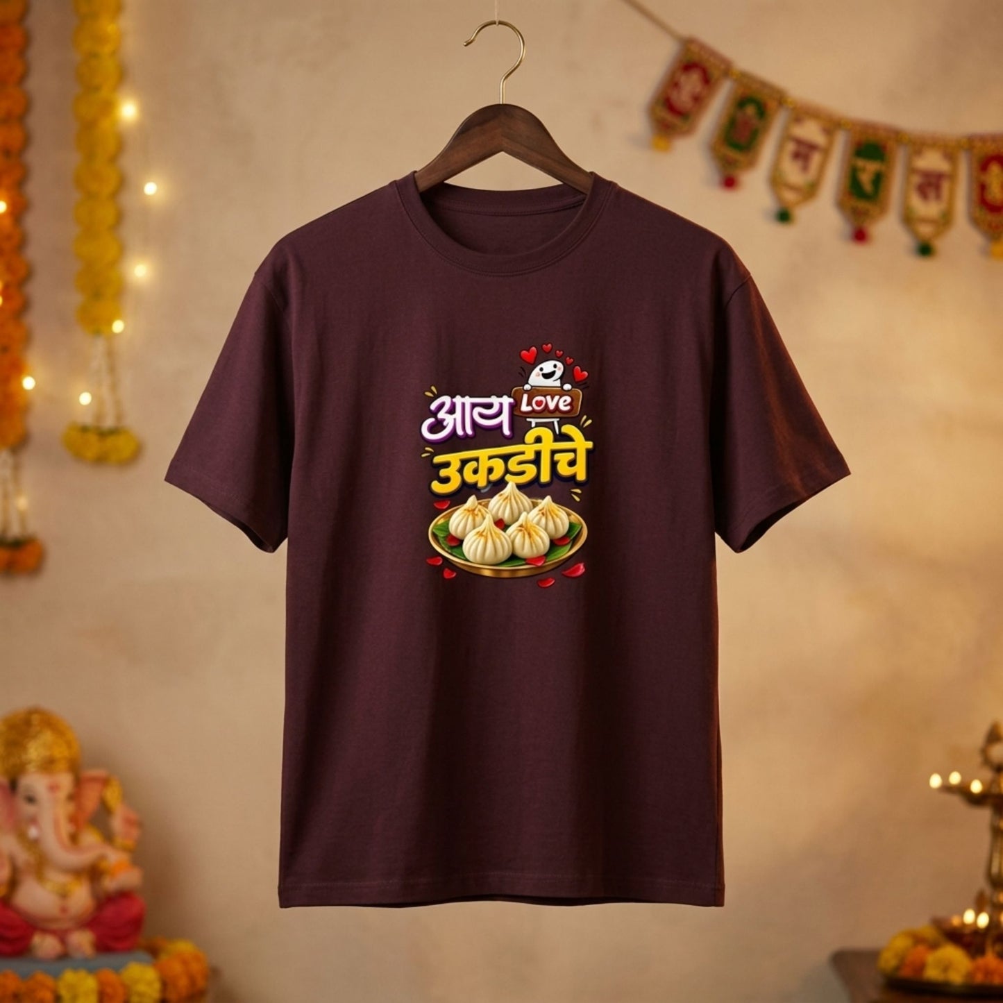 I Love Ukdiche Modak T-Shirt – Funny Foodie Tee for Ganesh Chaturthi, Marathi Modak Lovers Tee