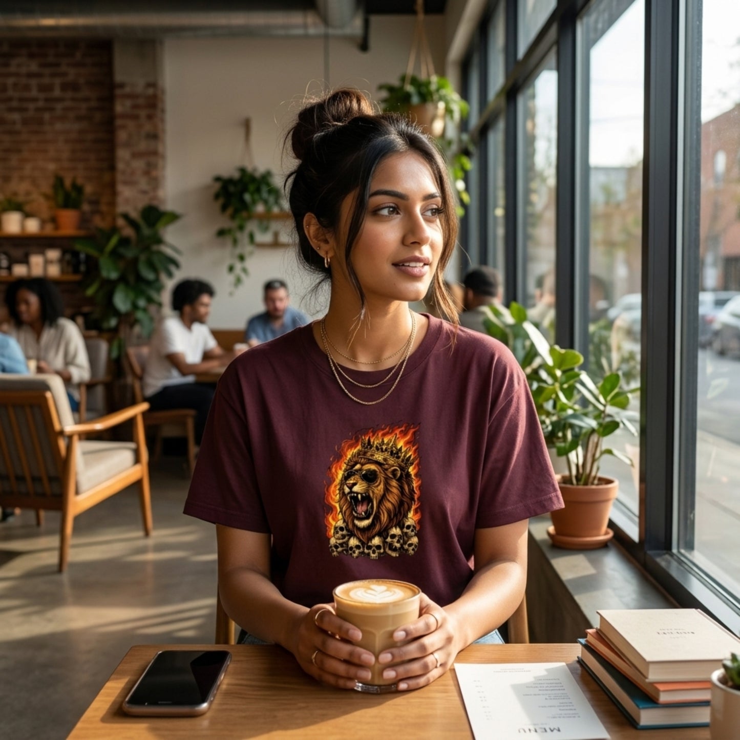 Roaring Lion Graphic T-Shirt | Flaming Skull King Cotton Tee | Streetwear Lion Print Shirt for Men Women