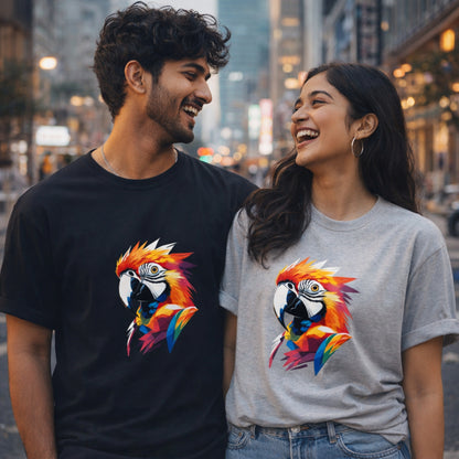 Colorful Parrot Art T-Shirt | Vibrant Geometric Parrot Print Tee for Parrot Lover