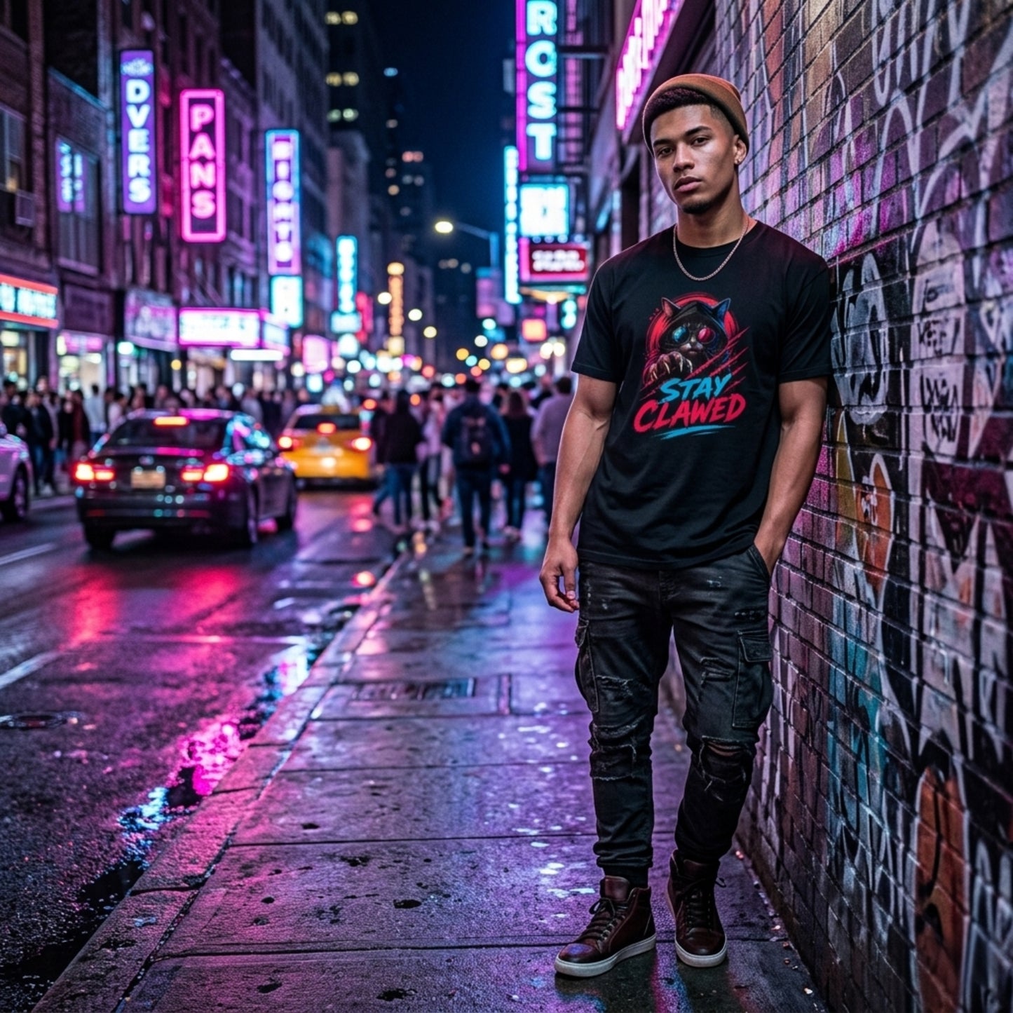 Stay Clawed Cat Streetwear T-Shirt for Men & Women | Premium Unisex Stretch Cotton Graphic Tee | Funny Cat Lover Urban Fashion Tee by TEEZLY