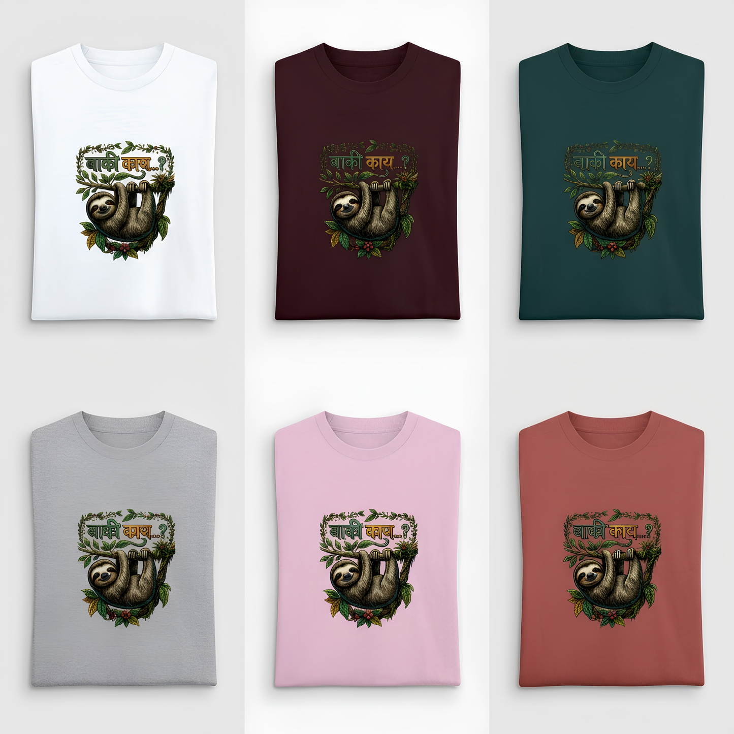बाकी काय...? Sloth Graphic Oversized T-Shirt | Marathi Funny Tee