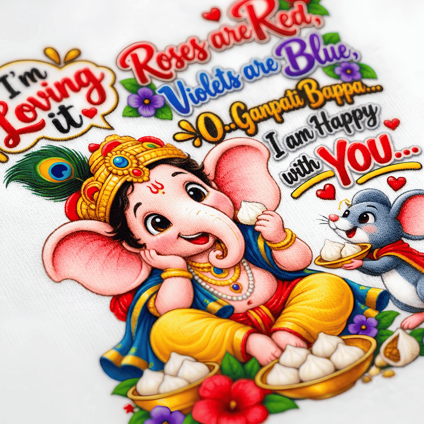 Ganpati Bappa Kids T-Shirt | Cute Ganesha & Mooshak Cotton Tee for Boys India