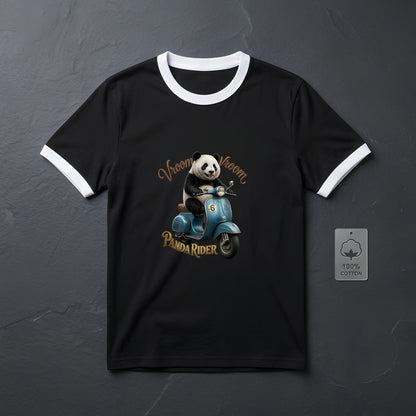 Vroom Vroom Panda Rider Ringer T-Shirt | Funny Scooter Graphic Tee | Scooter Lovers Gift