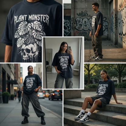 Unisex Oversized Monster T-Shirt | Gothic Skull Graphic Tee | Dark Aesthetic Streetwear Oversized Shirt