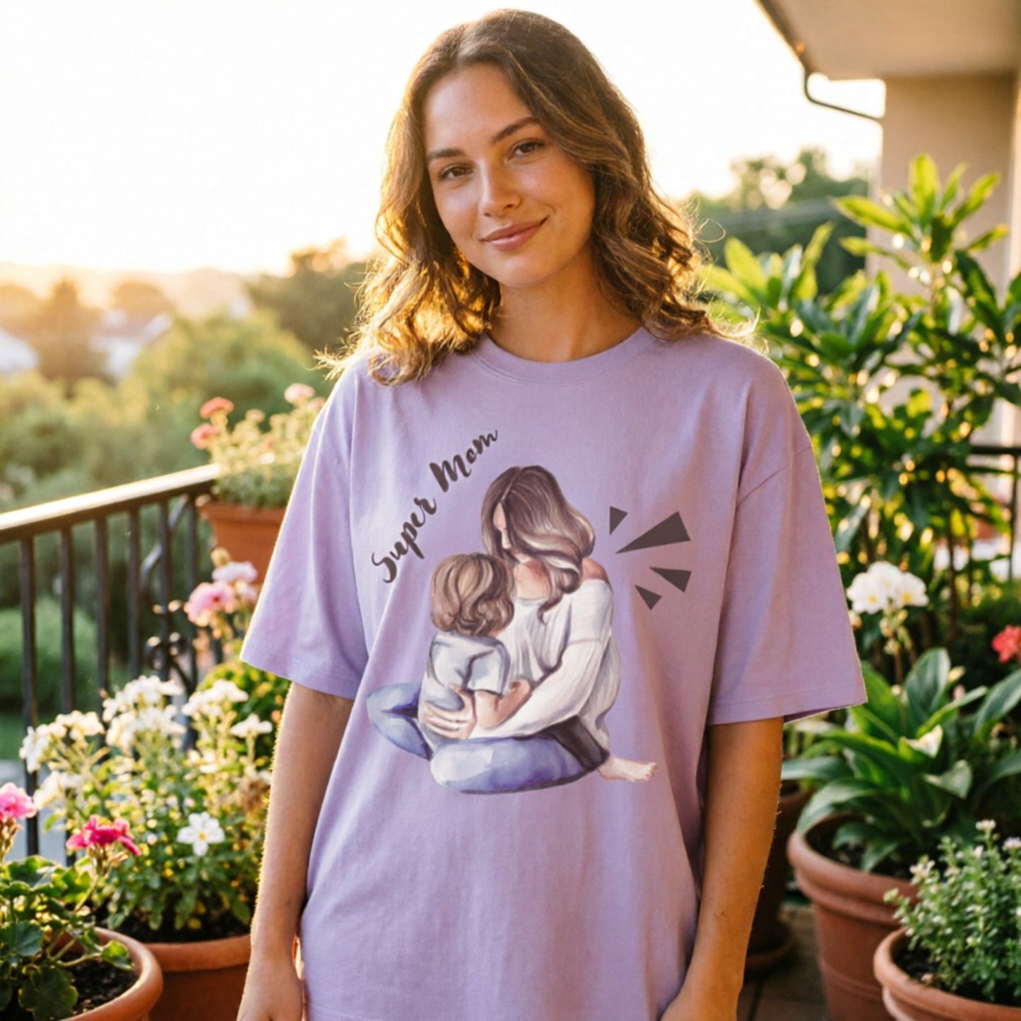 Super Mom T-Shirt for Women, Mother and Child Love Graphic Tee, Cute Mom Gift Shirt