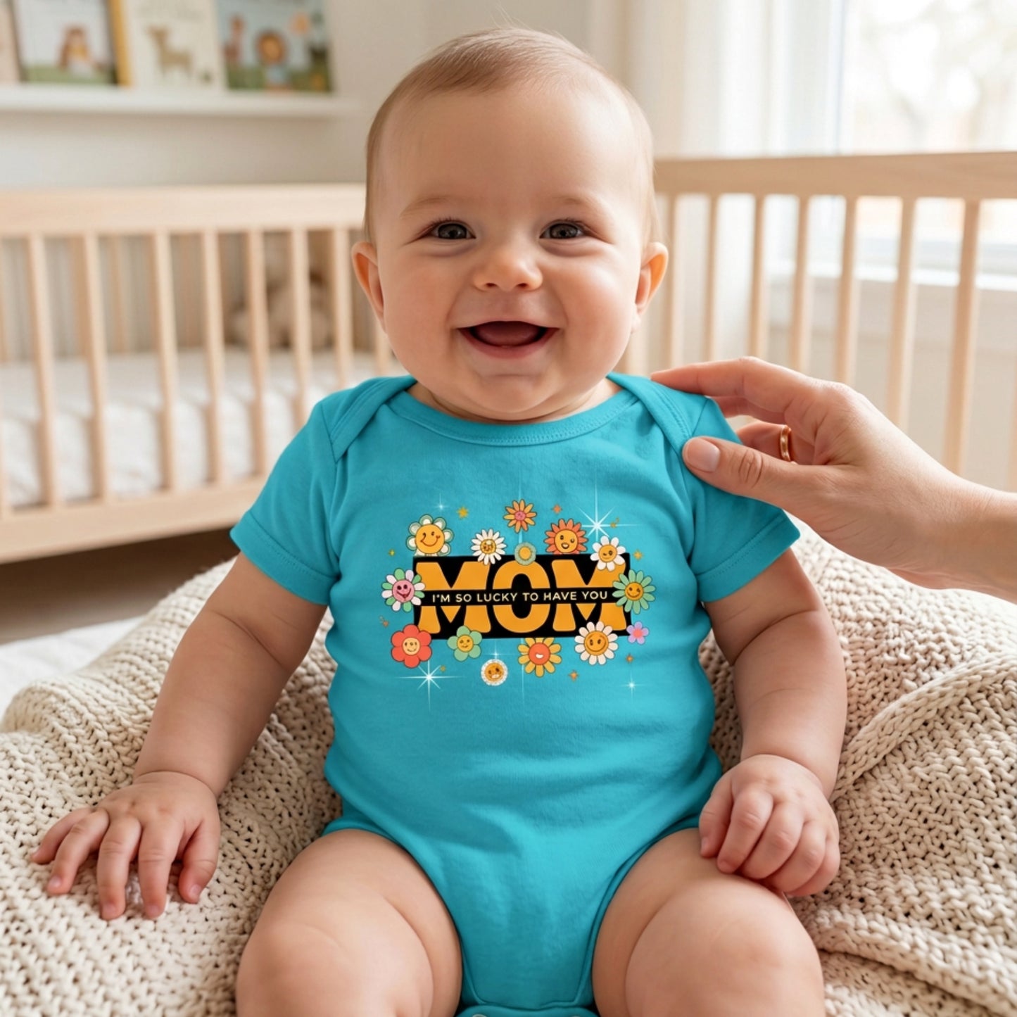 'Cute "Mom"' Floral Baby Romper | Soft Cotton Newborns Graphic tee | Heartwarming "I’m So Lucky to Have You" Design Kids Rompers