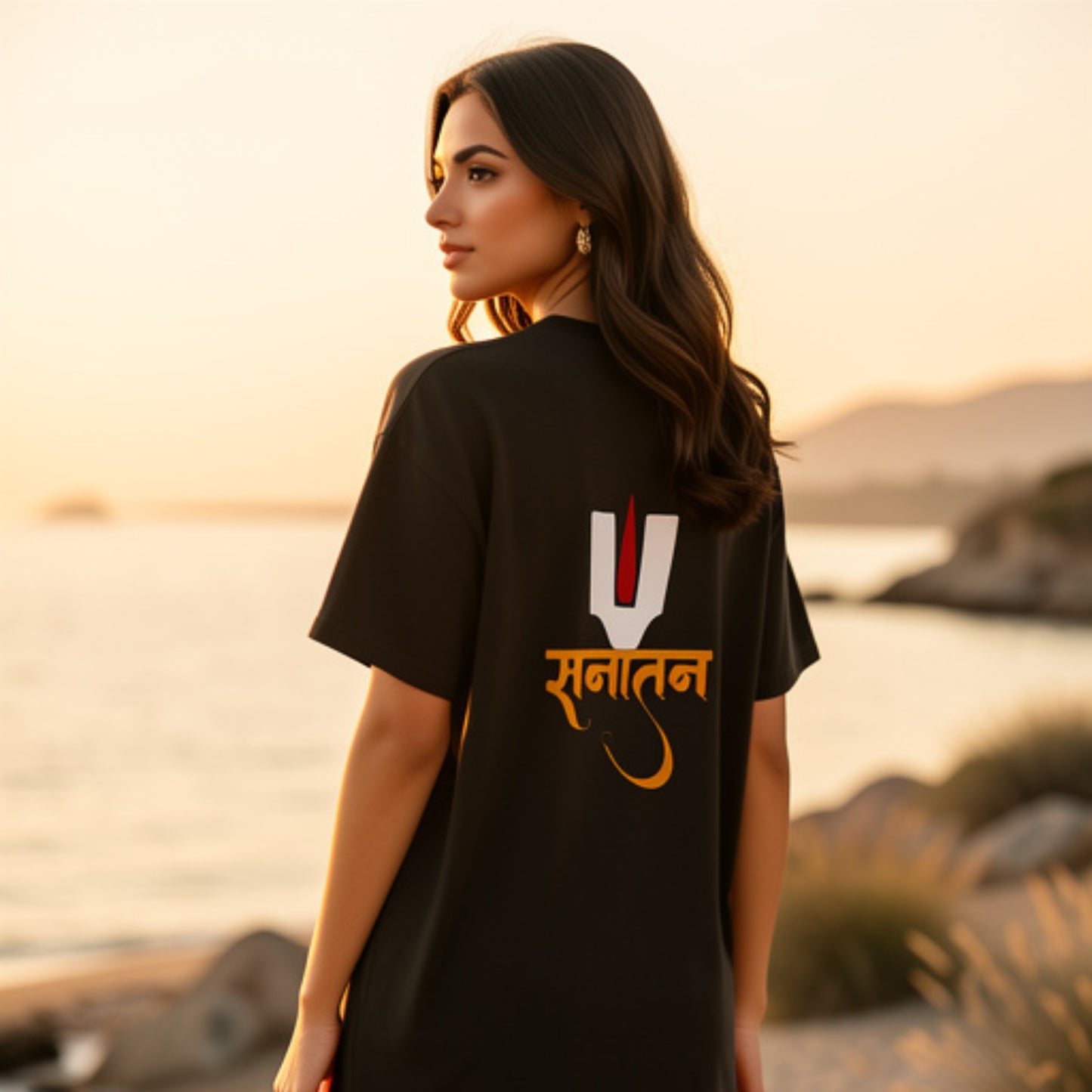 "Sanatan" Dharma T-Shirt | Spiritual Typography Unisex V-Neck Tee | Hindu Spiritual Design Shirt