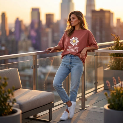 Perfectly Imperfect Oversized T-Shirt for Women | Daisy Graphic Cotton Tee | Cute Aesthetic Oversized Streetwear Shirt