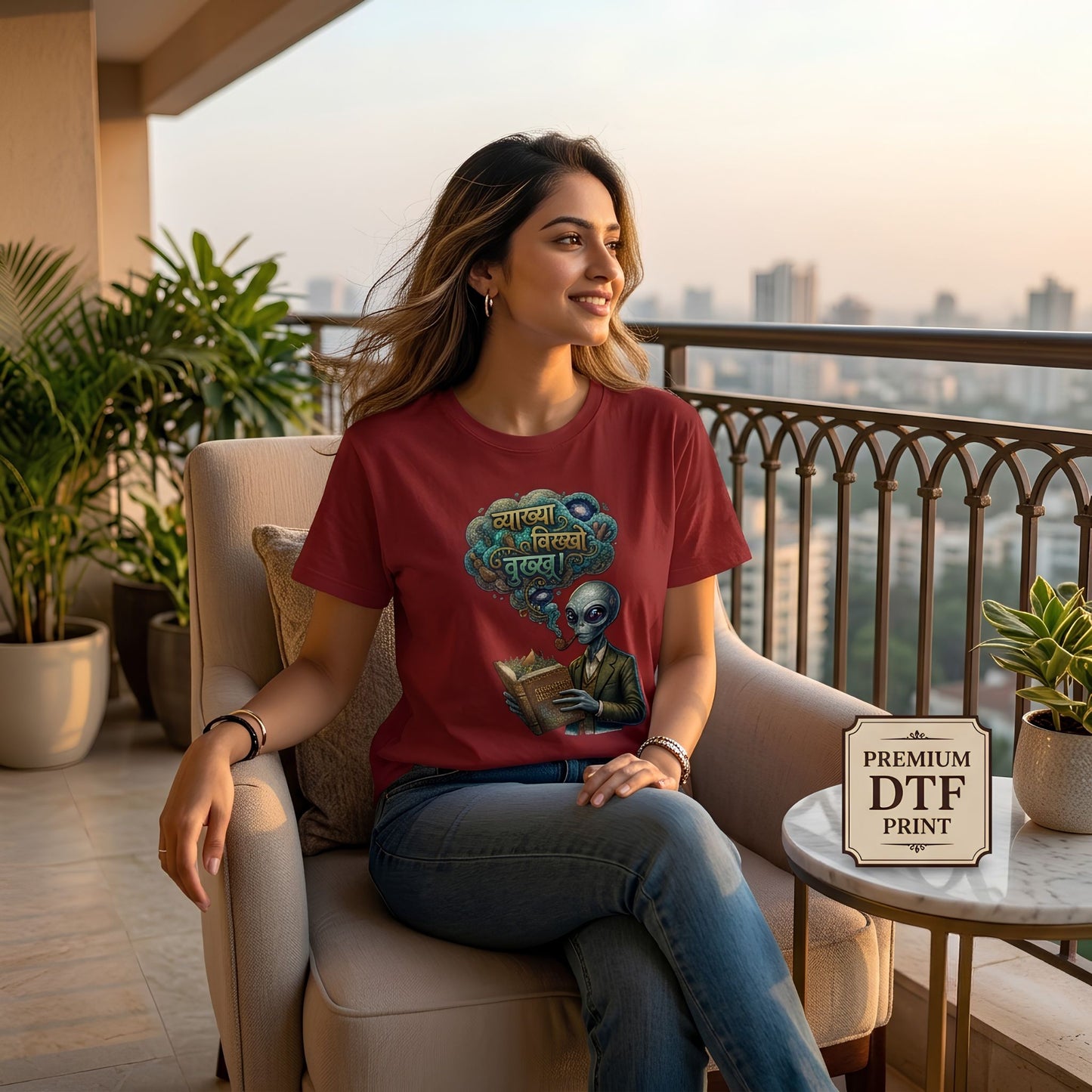 Vyakhhya Vikhho Vukkhu – Funny Marathi Alien Graphic Oversized T-Shirt | Teezly