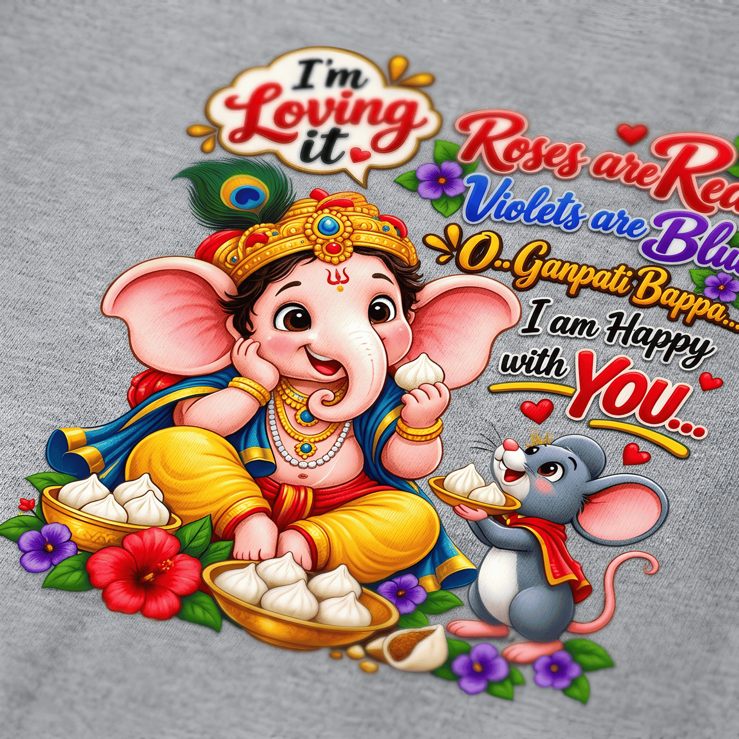 Cute Ganpati Bappa Print Girl's Crew Neck T-Shirt