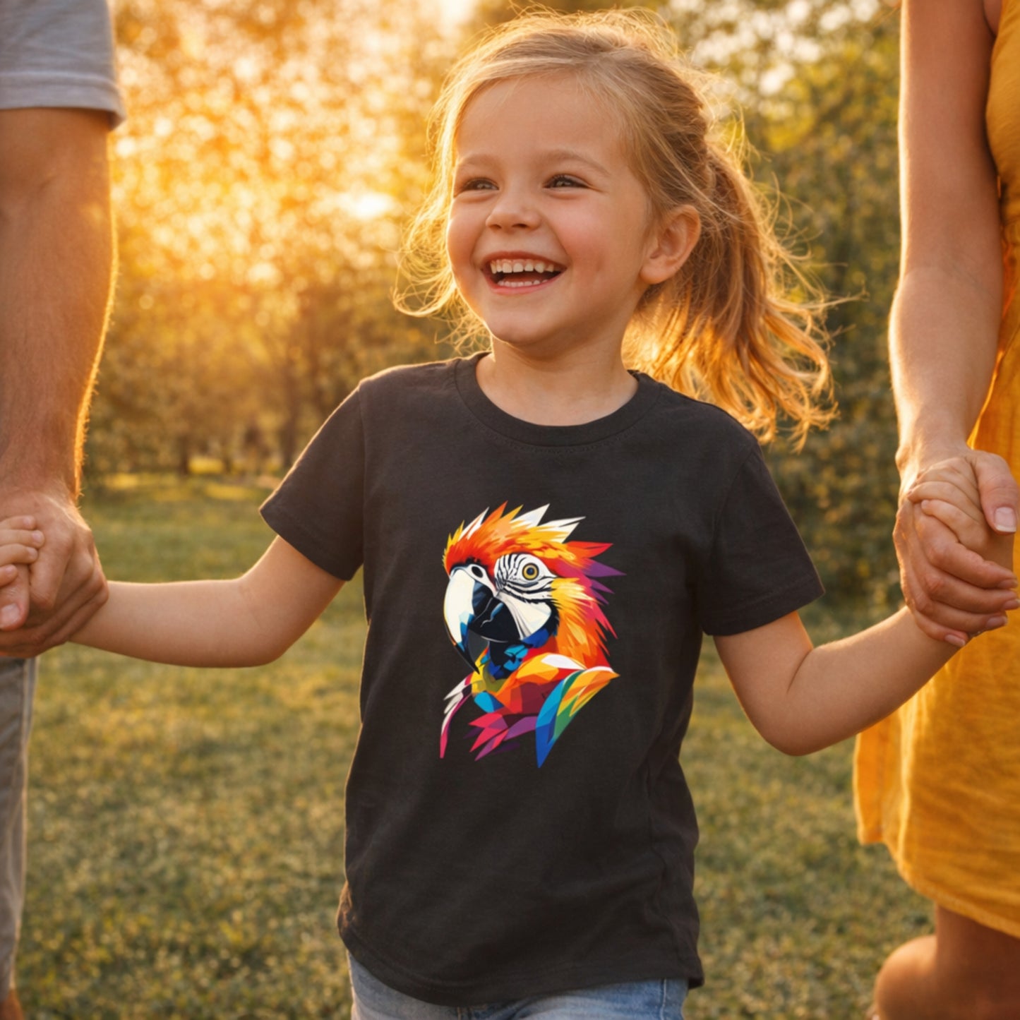 Colorful Parrot Kids T-Shirt | Geometric Cute Bird Print Tees for Children