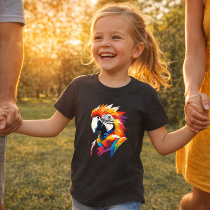 Colorful Parrot Kids T-Shirt | Geometric Cute Bird Print Tees for Children