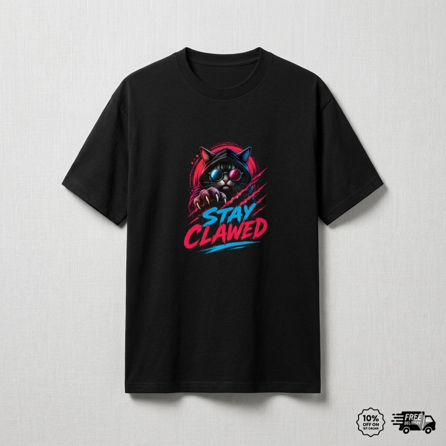 Stay Clawed Cat Streetwear T-Shirt for Men & Women | Premium Unisex Stretch Cotton Graphic Tee | Funny Cat Lover Urban Fashion Tee by TEEZLY