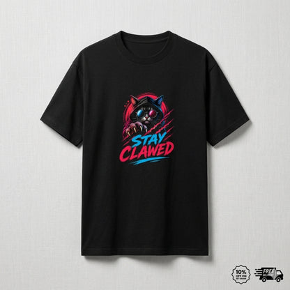 Stay Clawed Cat Streetwear T-Shirt for Men & Women | Premium Unisex Stretch Cotton Graphic Tee | Funny Cat Lover Urban Fashion Tee by TEEZLY