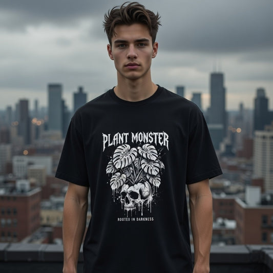 Plant Monster Graphic T-Shirt | Gothic Skull Plant Unisex Tee | Dark Aesthetic Streetwear Cotton Shirt