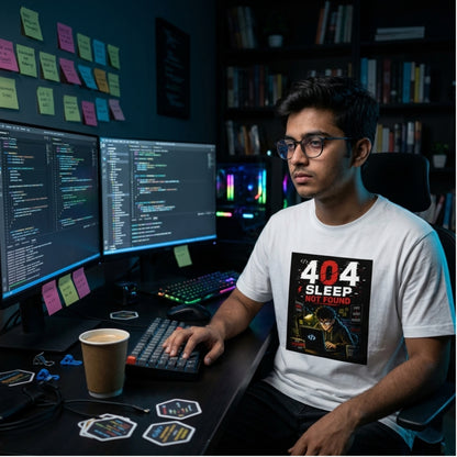 404 Sleep Not Found T-Shirt | Funny Programmer Graphic Tee | Coder Gift for Software Engineer India