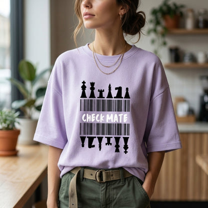 Check Mate Unisex Terry Oversized T-Shirt | XS-3XL Sizes | Maroon, Lavender, Baby Blue, Flamingo, Jade | Comfortable & Stylish for Men & Women