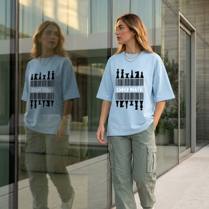 Check Mate Unisex Terry Oversized T-Shirt | XS-3XL Sizes | Maroon, Lavender, Baby Blue, Flamingo, Jade | Comfortable & Stylish for Men & Women
