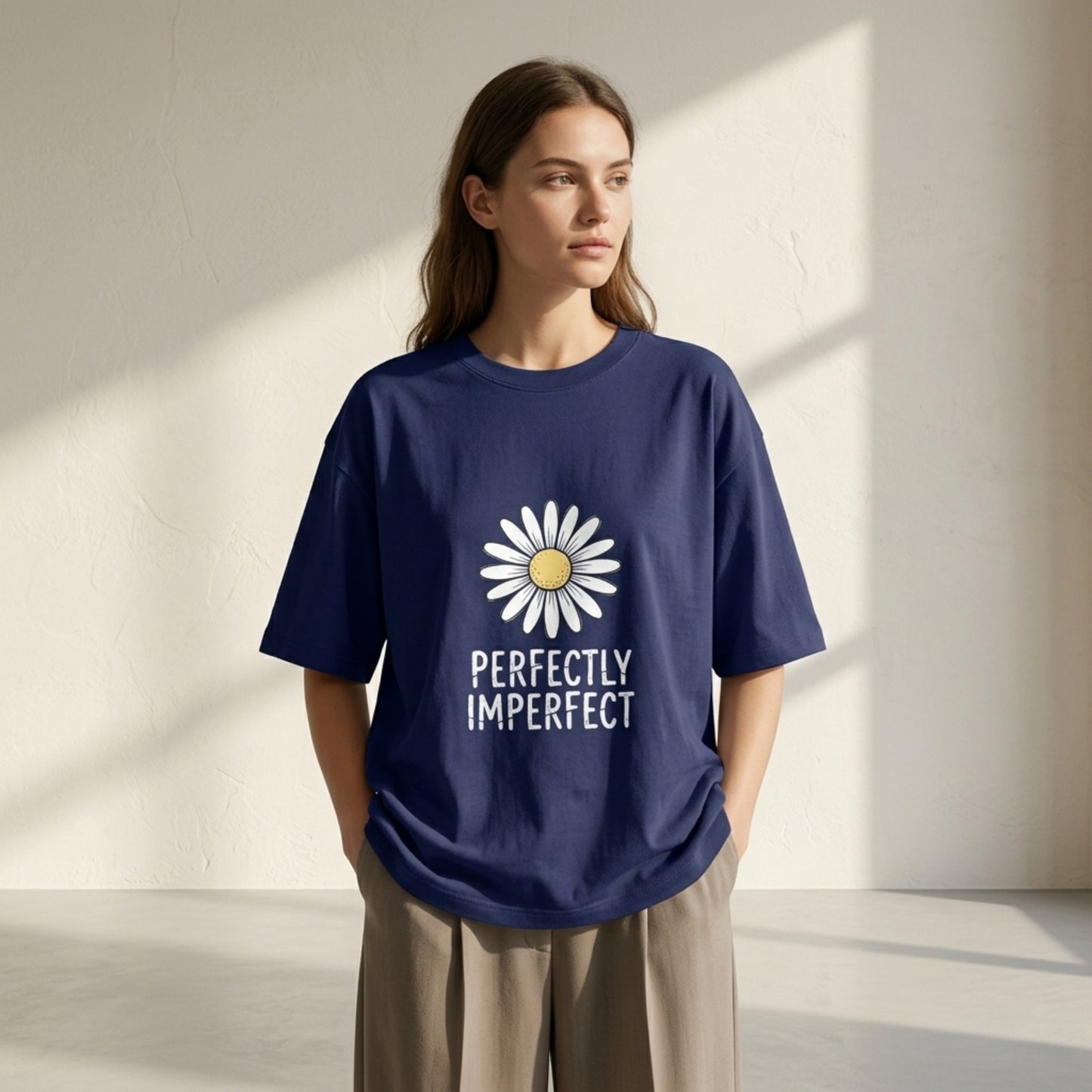 Perfectly Imperfect Oversized T-Shirt for Women | Daisy Graphic Cotton Tee | Cute Aesthetic Oversized Streetwear Shirt