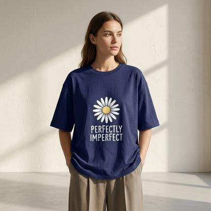 Perfectly Imperfect Oversized T-Shirt for Women | Daisy Graphic Cotton Tee | Cute Aesthetic Oversized Streetwear Shirt