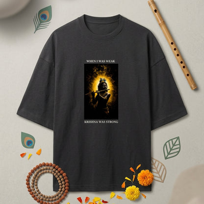 Best Lord Krishna Graphic Tshirt | When I Was Weak,Krishna Was Strong | Divine Protection Tee