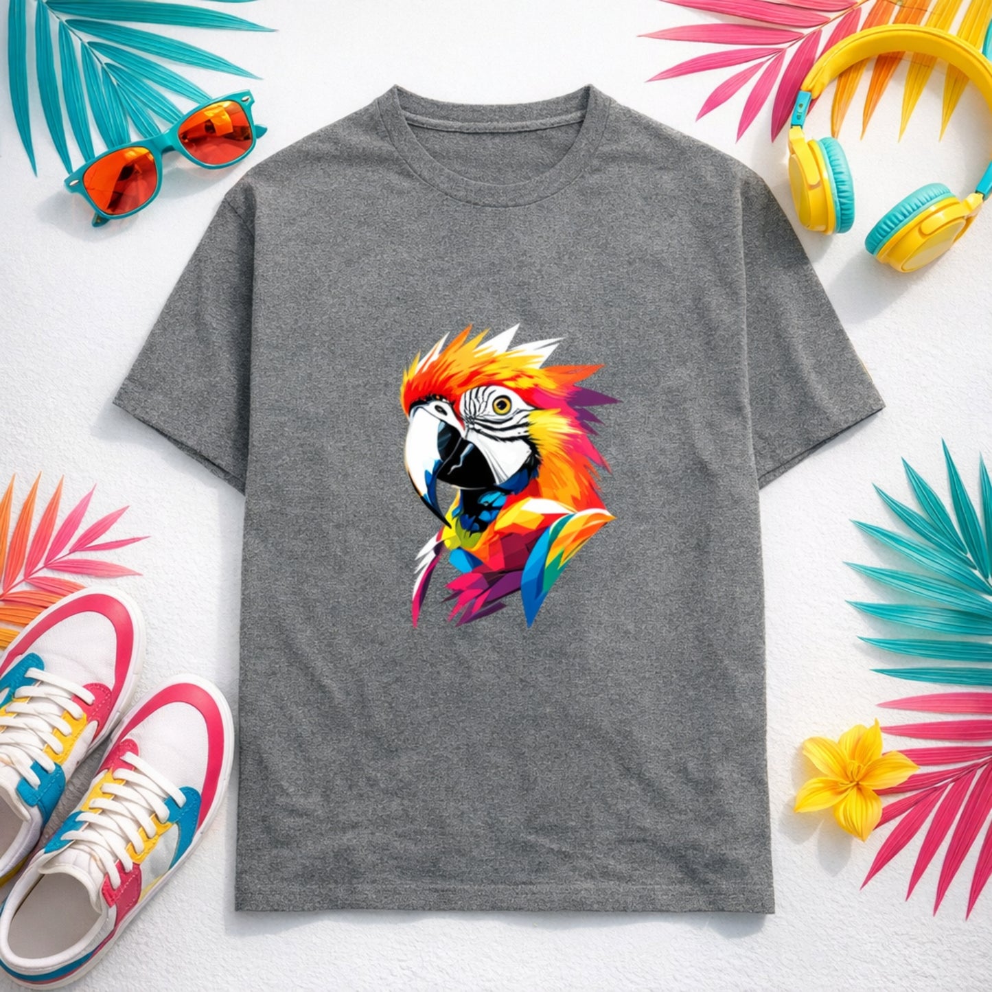 Colorful Parrot Art T-Shirt | Vibrant Geometric Parrot Print Tee for Parrot Lover