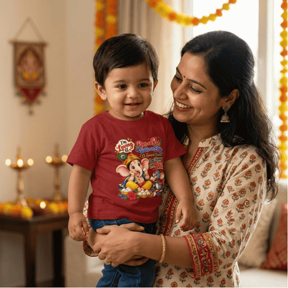 Ganpati Bappa Kids T-Shirt | Cute Ganesha & Mooshak Cotton Tee for Boys India