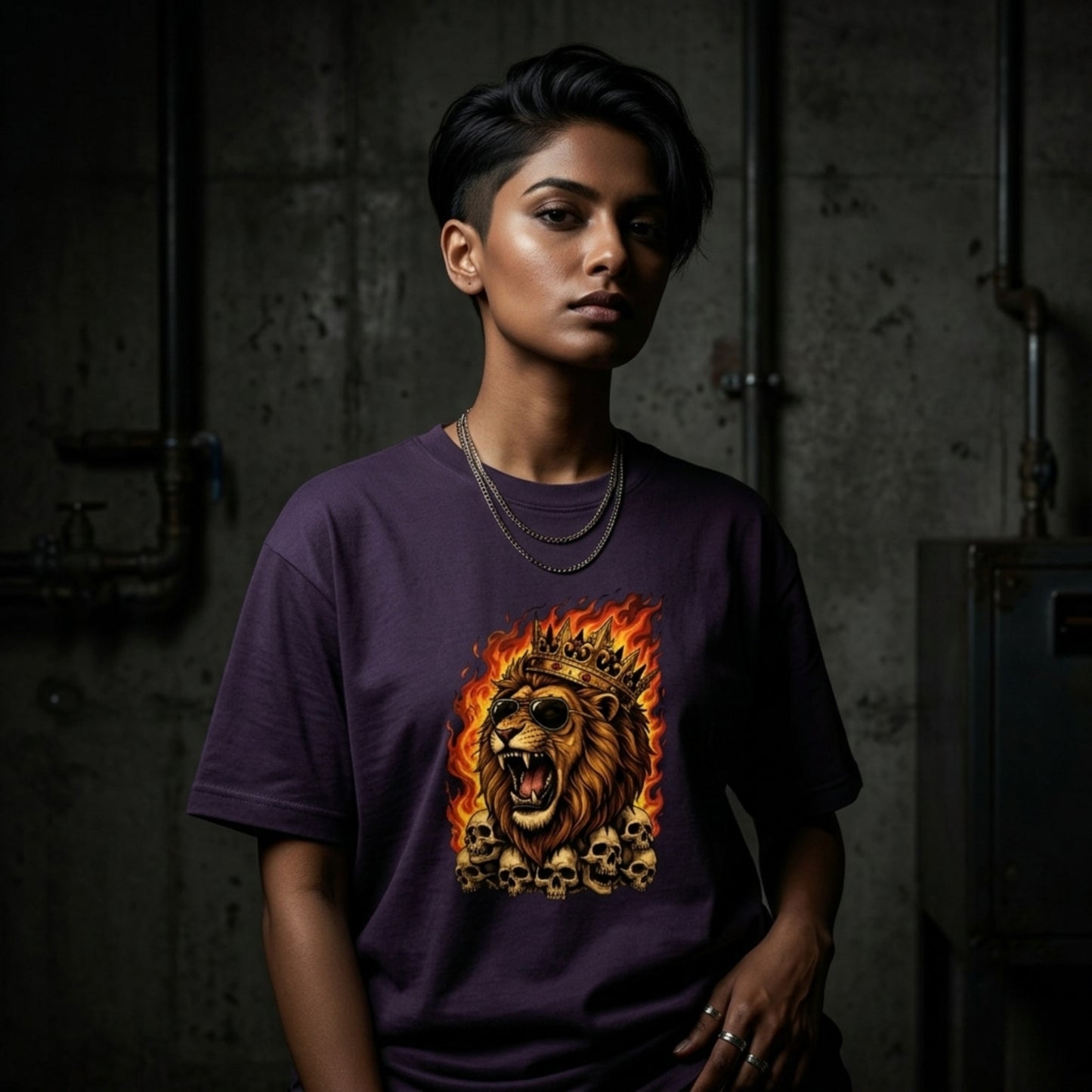 Roaring Lion Graphic T-Shirt | Flaming Skull King Cotton Tee | Streetwear Lion Print Shirt for Men Women