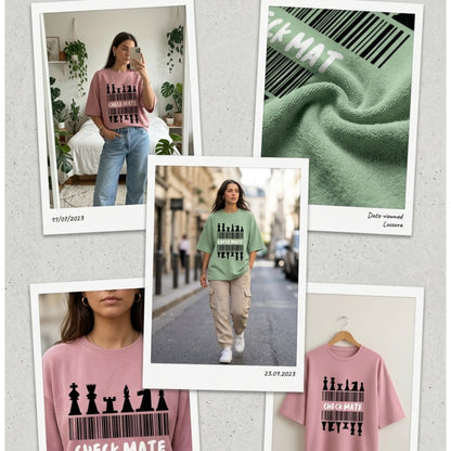 Check Mate Unisex Terry Oversized T-Shirt | XS-3XL Sizes | Maroon, Lavender, Baby Blue, Flamingo, Jade | Comfortable & Stylish for Men & Women