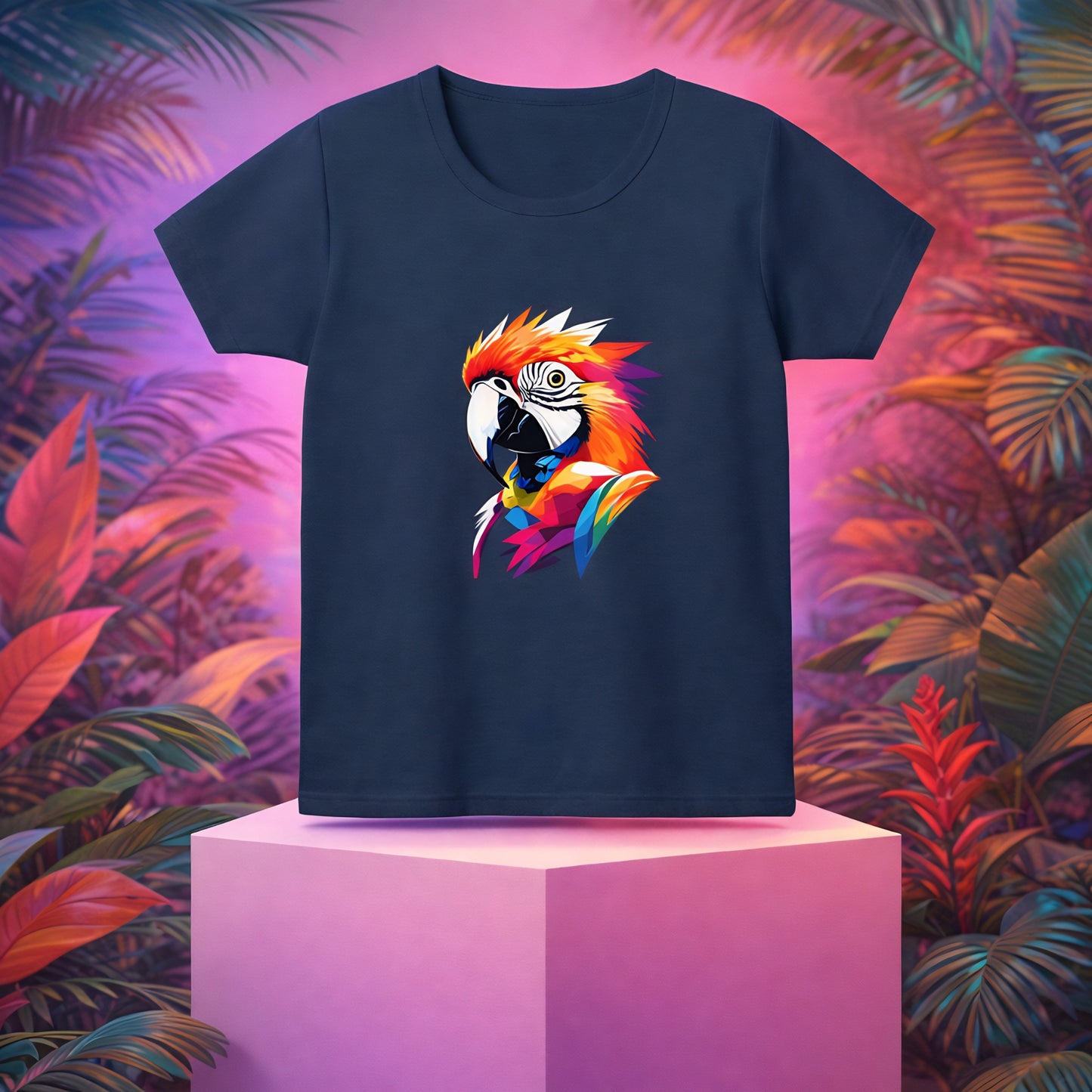 Colorful Parrot Kids T-Shirt | Geometric Cute Bird Print Tees for Children