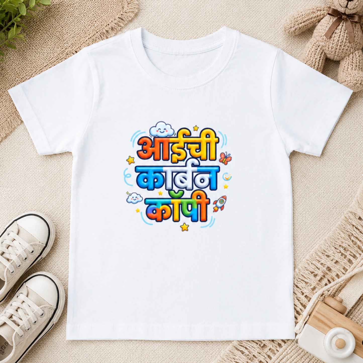 Aaichi Carbon Copy Marathi Kids T-Shirt | Bright Graphic Tee for Toddlers 0–5 Yrs