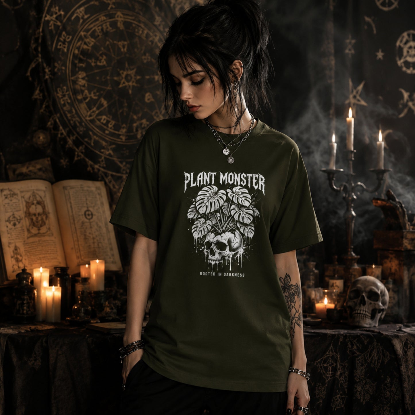 Plant Monster Graphic T-Shirt | Gothic Skull Plant Unisex Tee | Dark Aesthetic Streetwear Cotton Shirt
